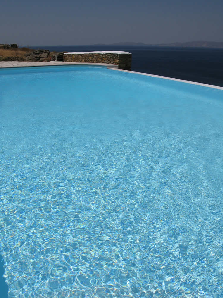 The infinity swimming pool at Vega Apartments in Tinos, Greece